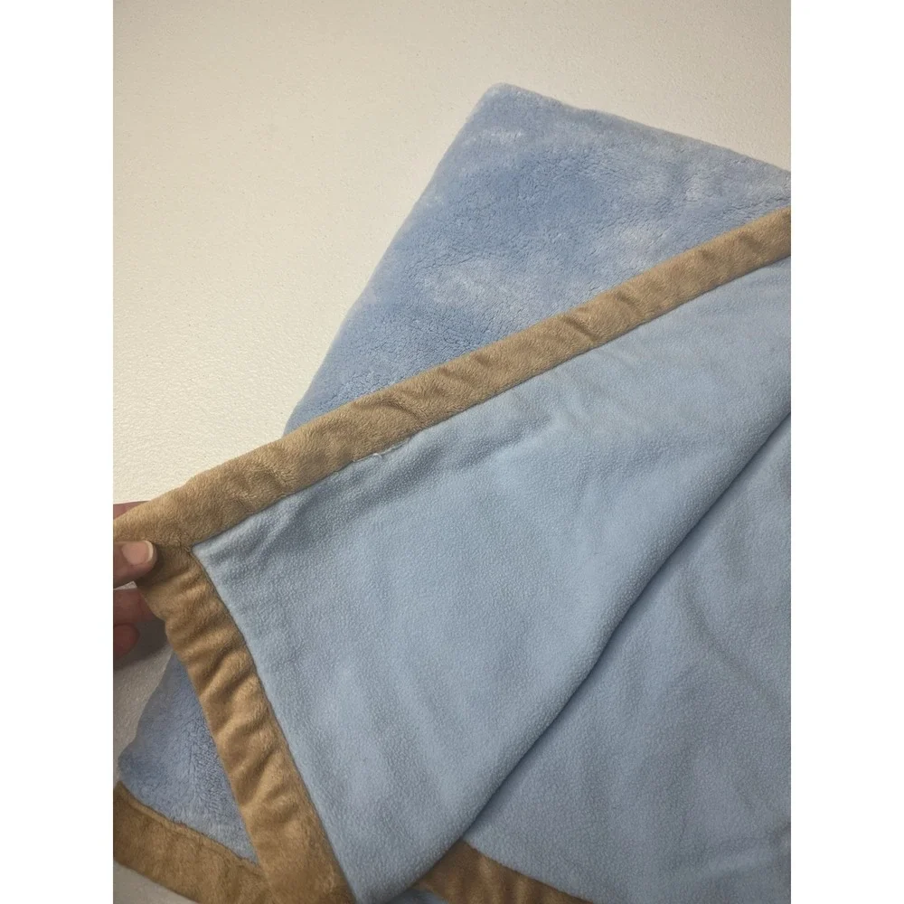 Small Wonders Dog Gone Cute Baby Blanket Blue With Brown Trim Soft! Hard To Find
